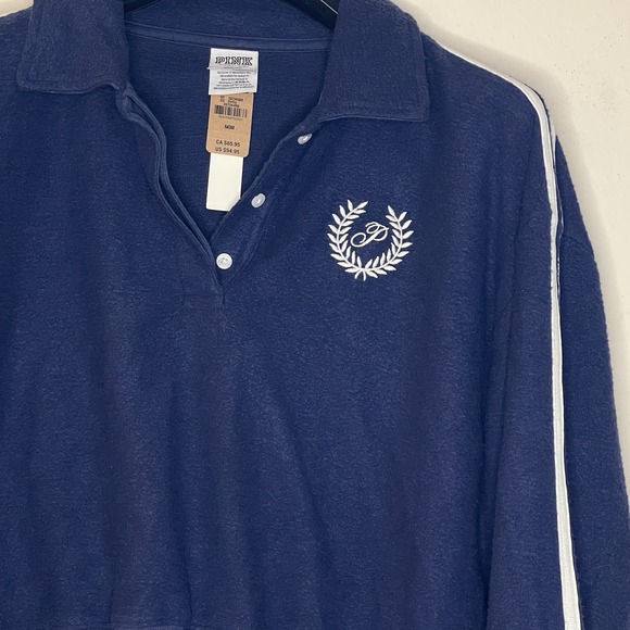 PINK Victoria's Secret cropped Reverse Fleece Polo Sweatshirt Crop Top M NEW NWT - Picture 3 of 10